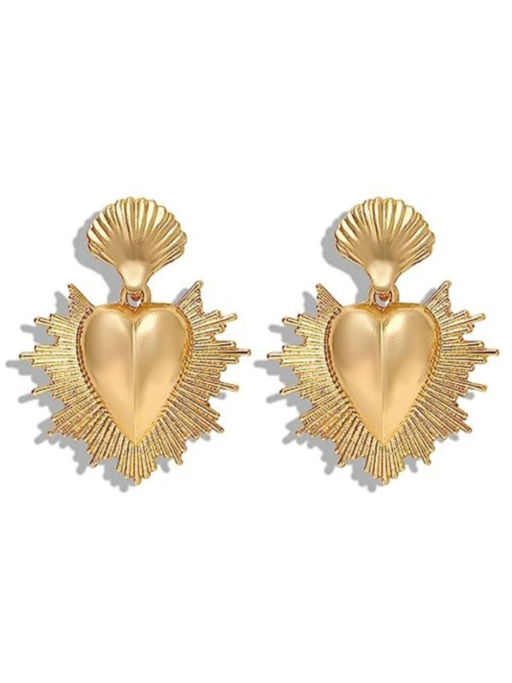 Chunky Gold Heart Earrings for Women Gold Sacred Heart Earrings Mexican Heart